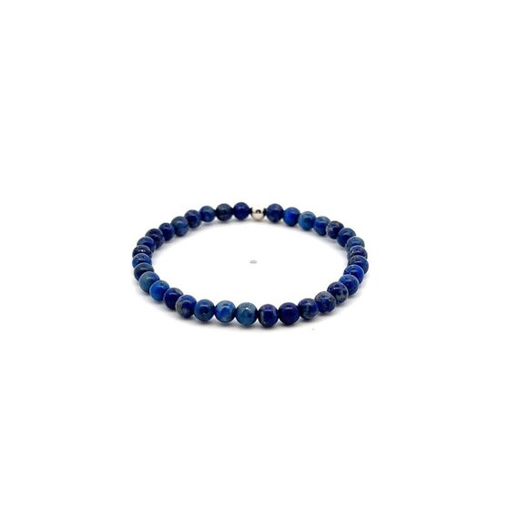 Natural Lapis Gemstone Mini 4mm 18K White Gold Charm Bead September Birthstone - Picture 4 of 5
